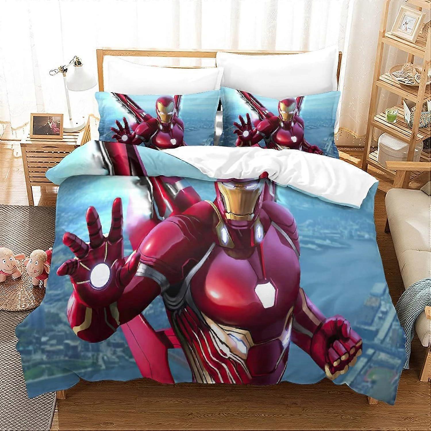 Double Duvet Cover Set Iron Man Printed Duvet Covers Double Size Bedding Sets Extra Soft Microfiber Easy Care Hypoallergenic 140x200cm
