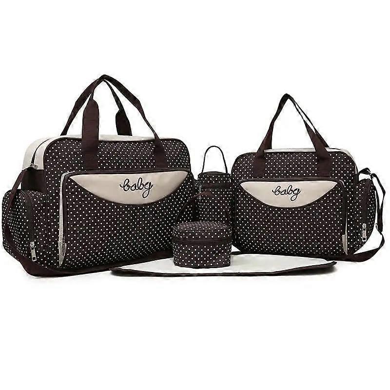 Diaper Bag Tote Set Of 5 With Pacifier Case Large Brown Tote With Shoulder Straps Maternity Baby Bag