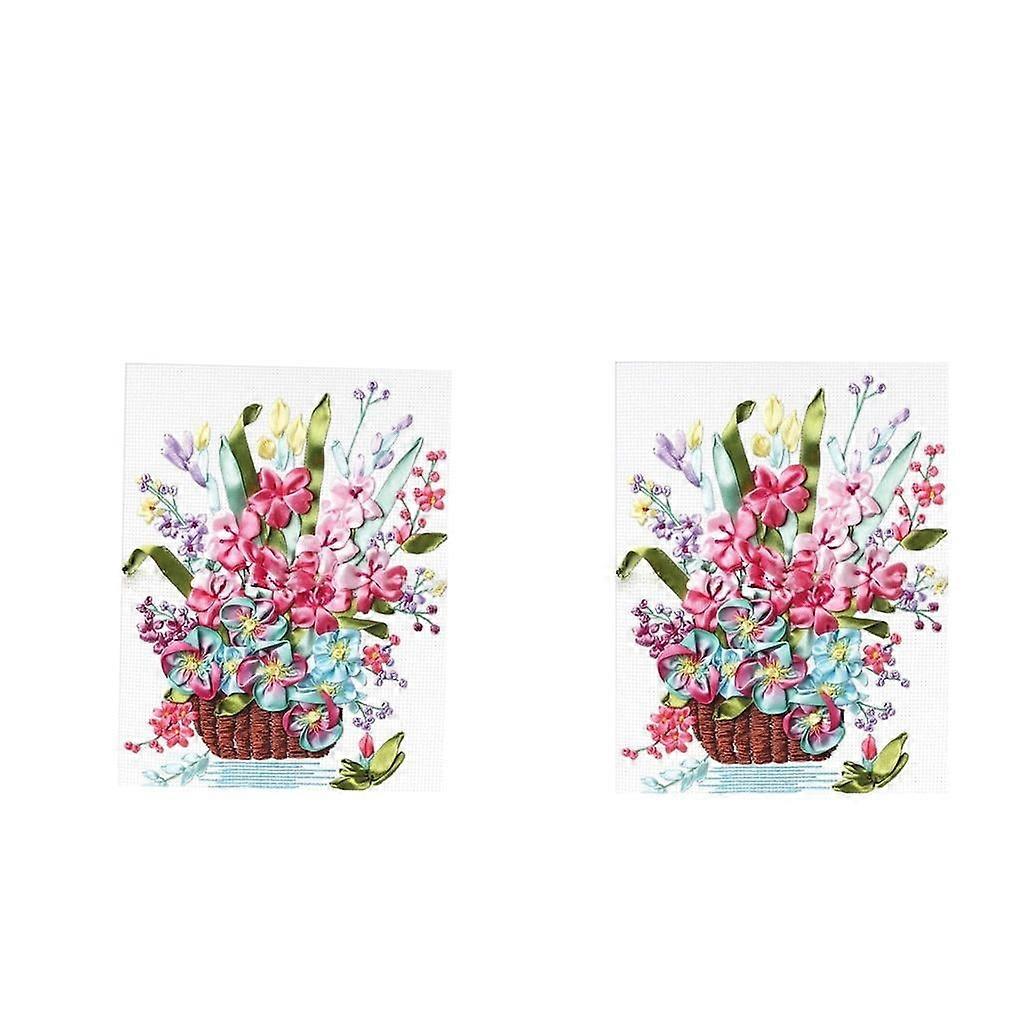 Pack 2 Sets Ribbon Embroidery Flower Bouquet DIY Projects Wedding Gift