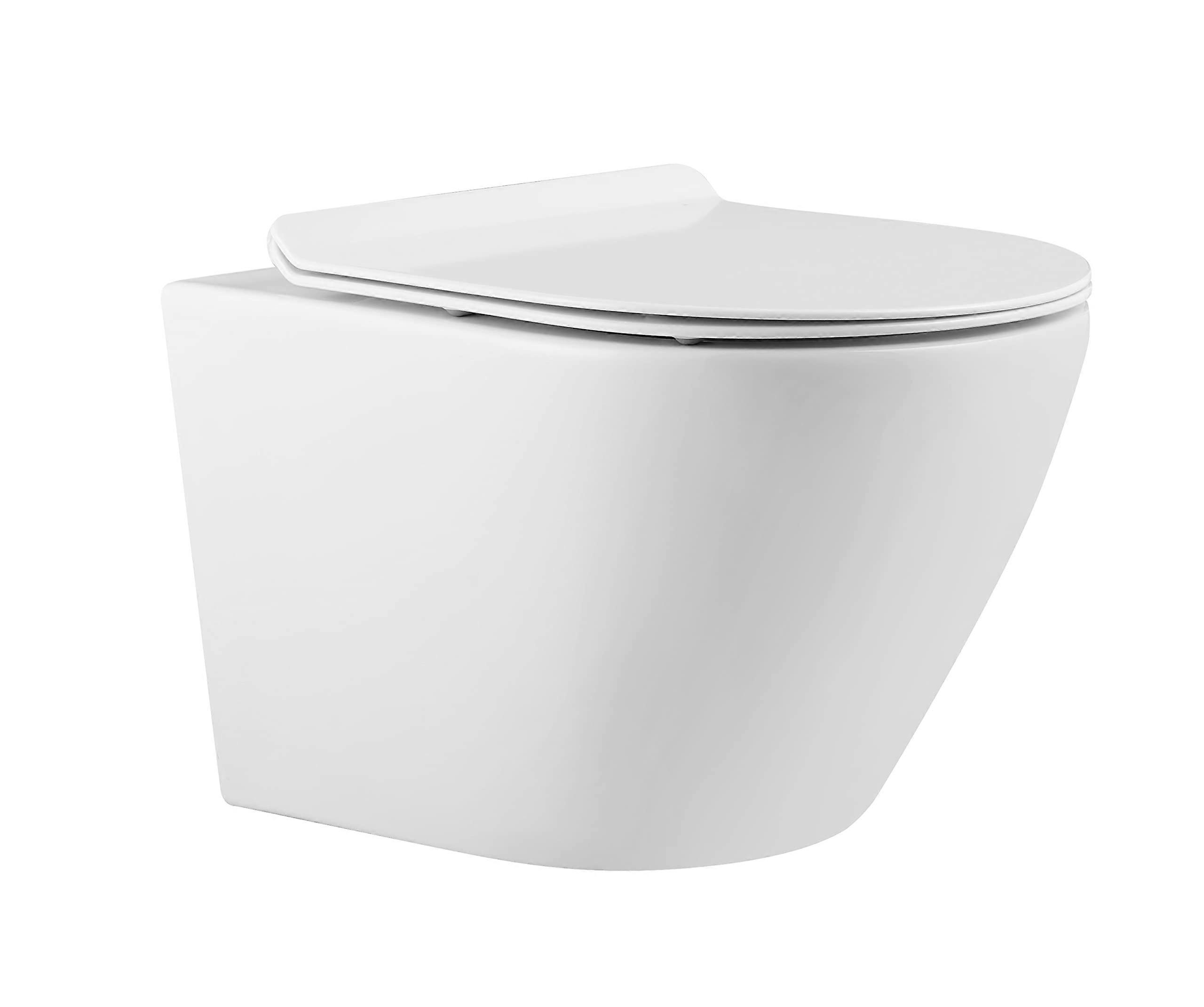Round Rimless Wall Hung Wc Toilet Pan Compact Modern Design With Slim SoftClose Seat White Finish