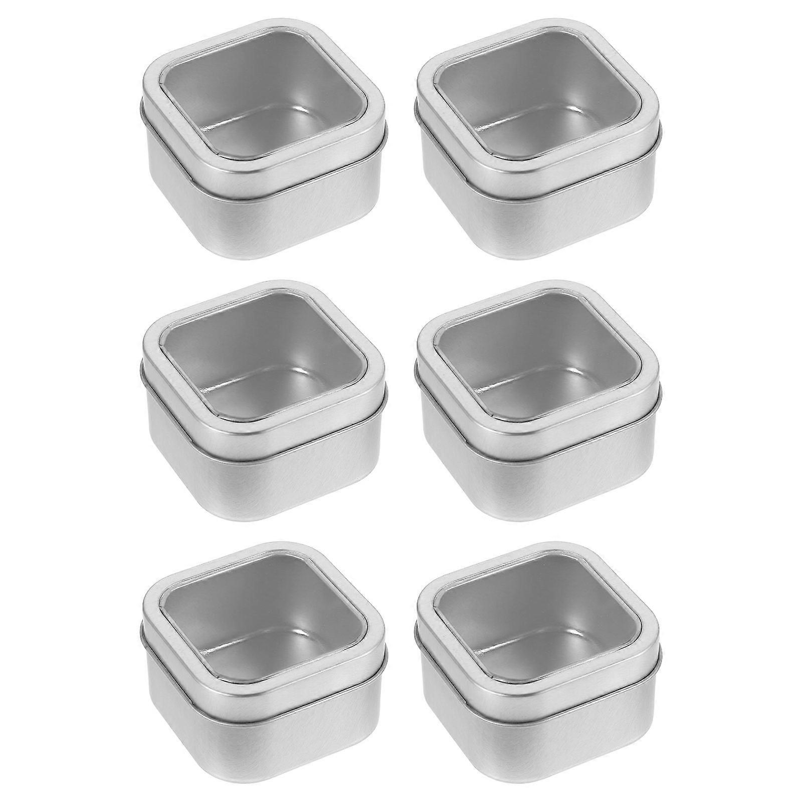 6Pcs Tinplate Storage Containers for Home with Clear Window Silver Color