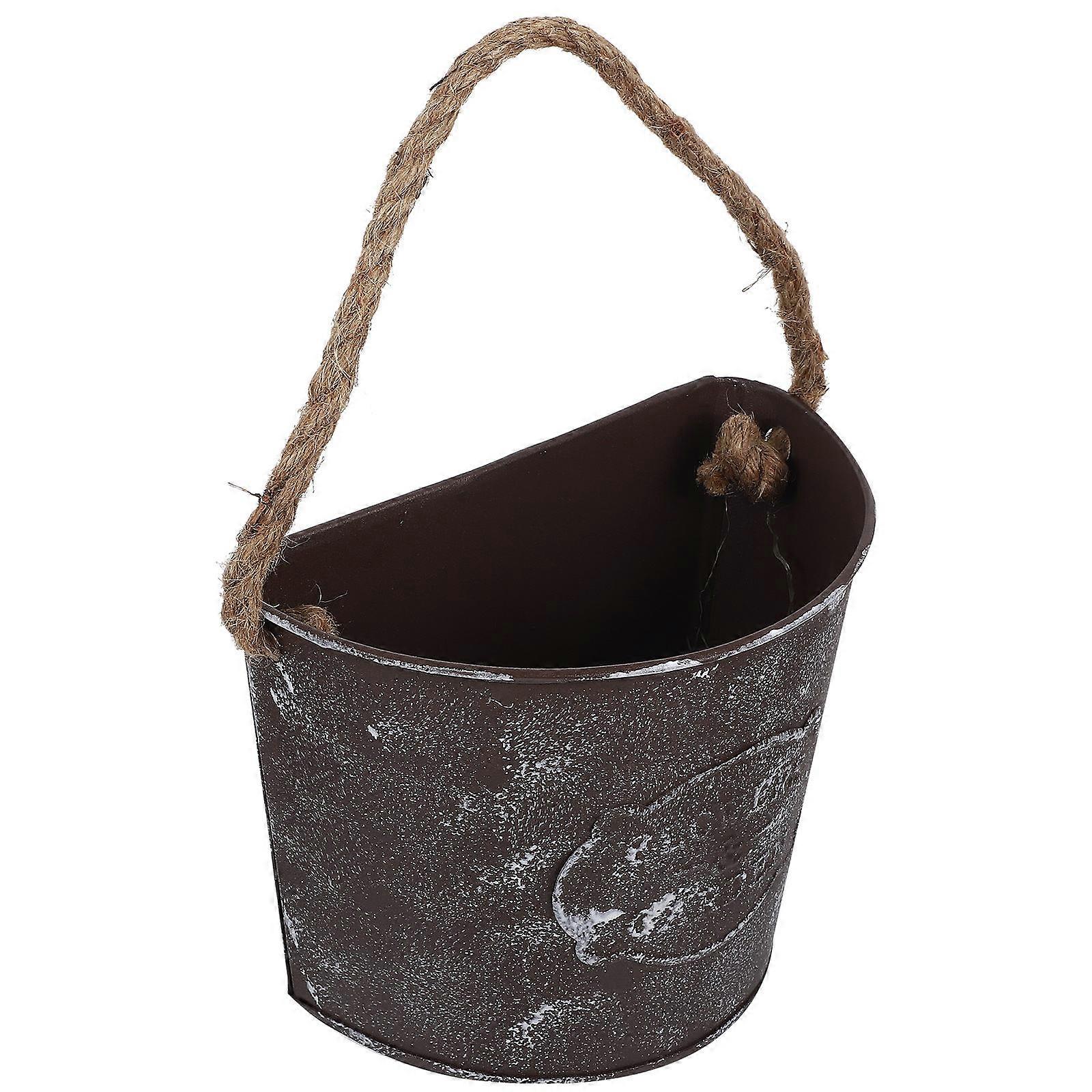 Hanging Flowerpot Adorn Iron for Storage Use 4Pcs Wall-Mounted Dark Brown