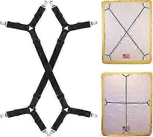 Cross over style sheet fasteners (black 2 pieces), adjustable long sheet strap, suitable for heavy-duty sheet clips, fitted sheets, and sheets on all