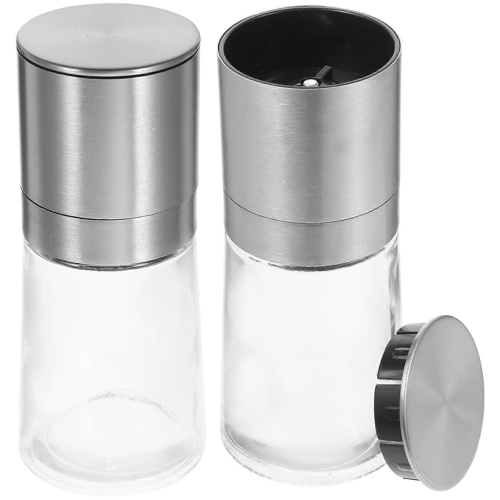 Refillable Salt And Pepper Shakers Set For Home Use Cooking 4 Pcs Rectangular Stainless Steel Glass