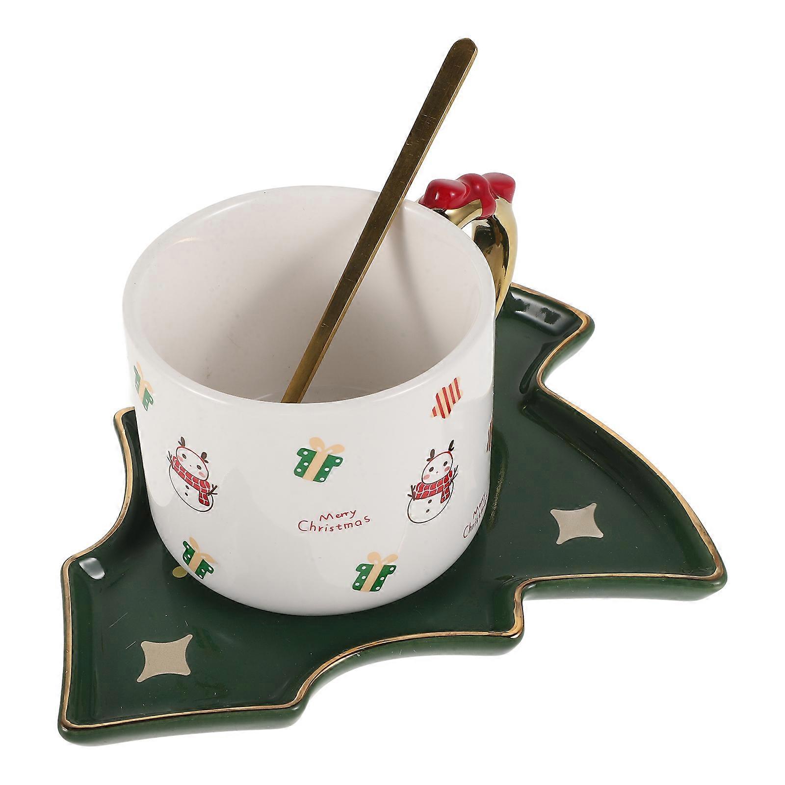 Christmas Coffee Cup Ceramic with Handle for 3Sets Decorative Saucer