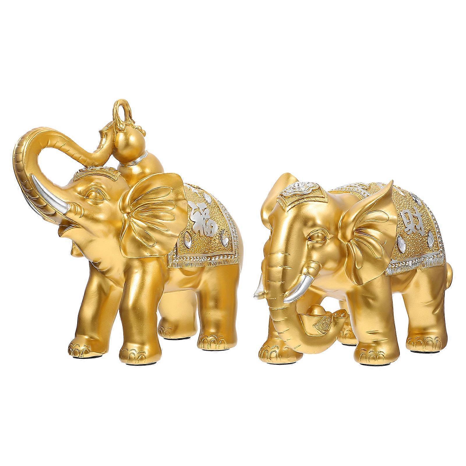 Resin Elephant Adornment for Home Decor 2Pcs Resin Figurines
