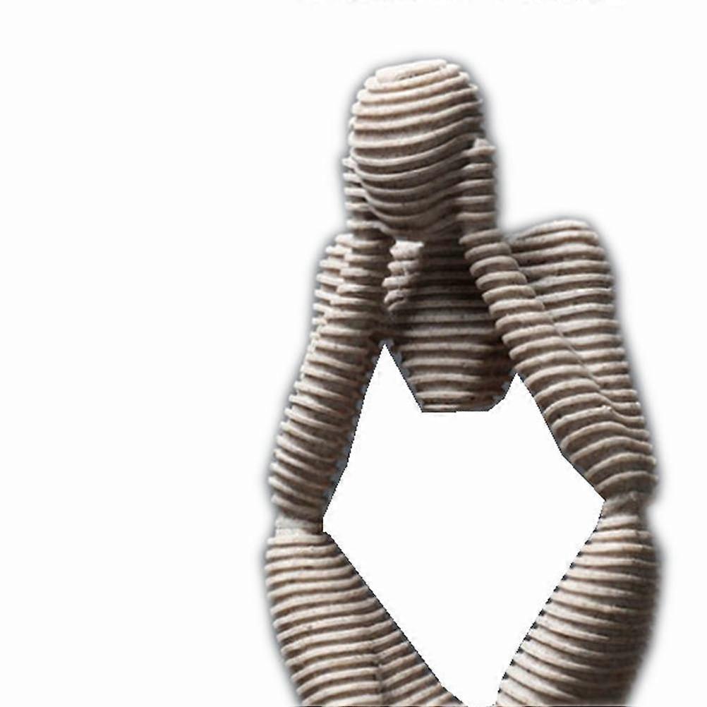 Abstract Resin Man Figurine 3Pcs Sandstone Texture Decoration For Office And Home In Beige Covering Ear Posture With Artistic Display