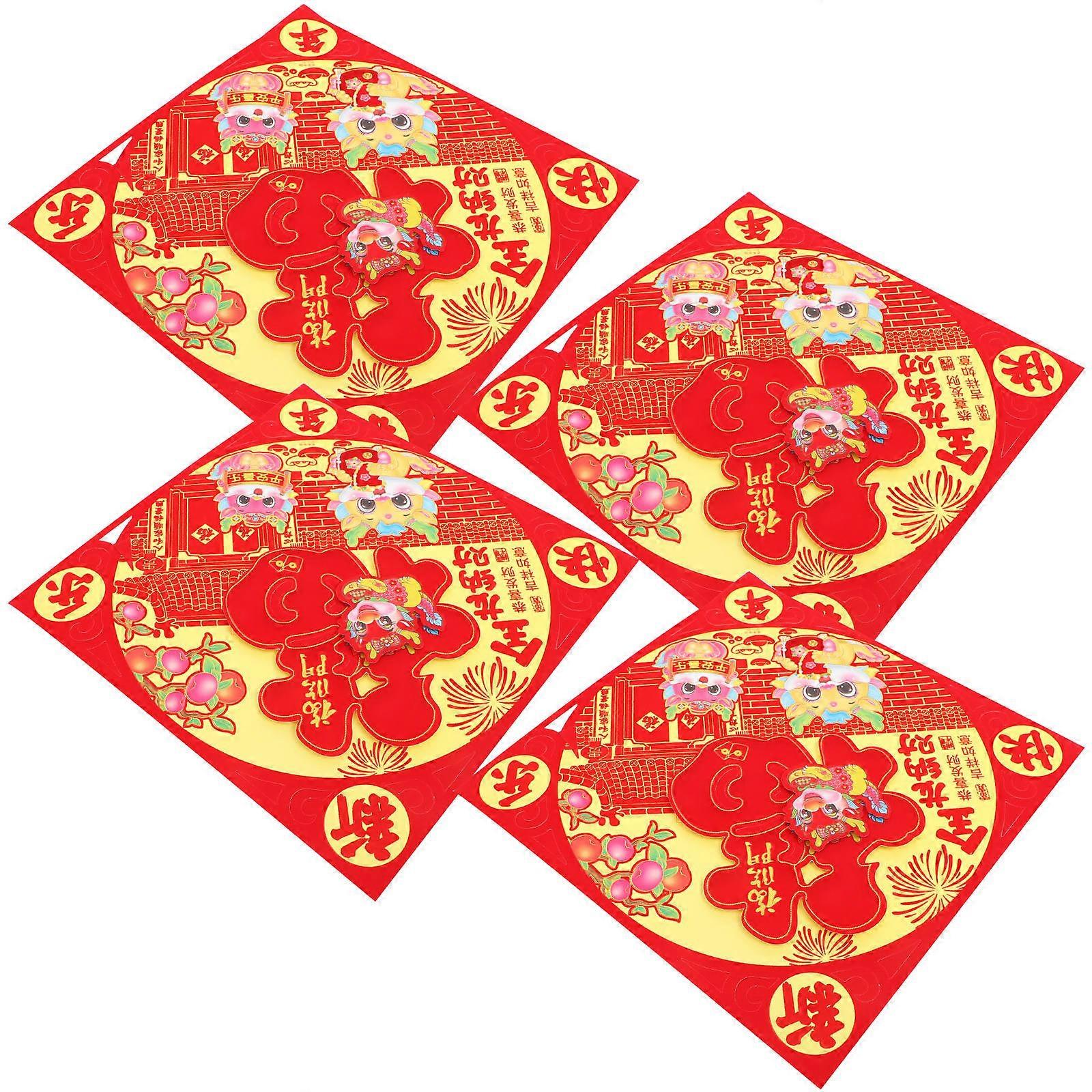 Fu Character Door Stickers 12 Pcs Chinese New Year Decoration Square Design Multi Color Easy Installation For Home And Office