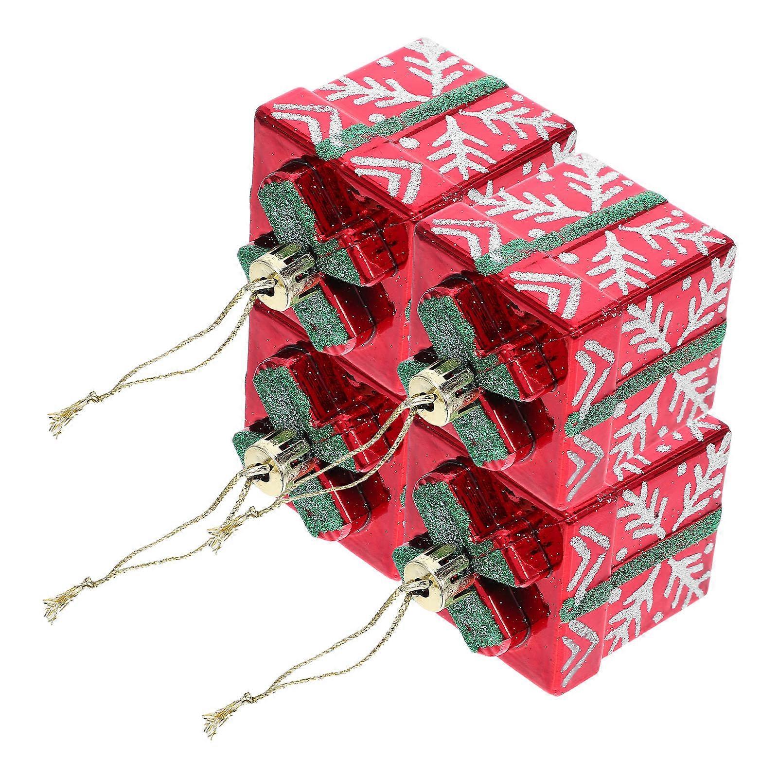 Christmas Tree Mini Present Box Ornaments Plastic Glitter Decorations 8Pcs