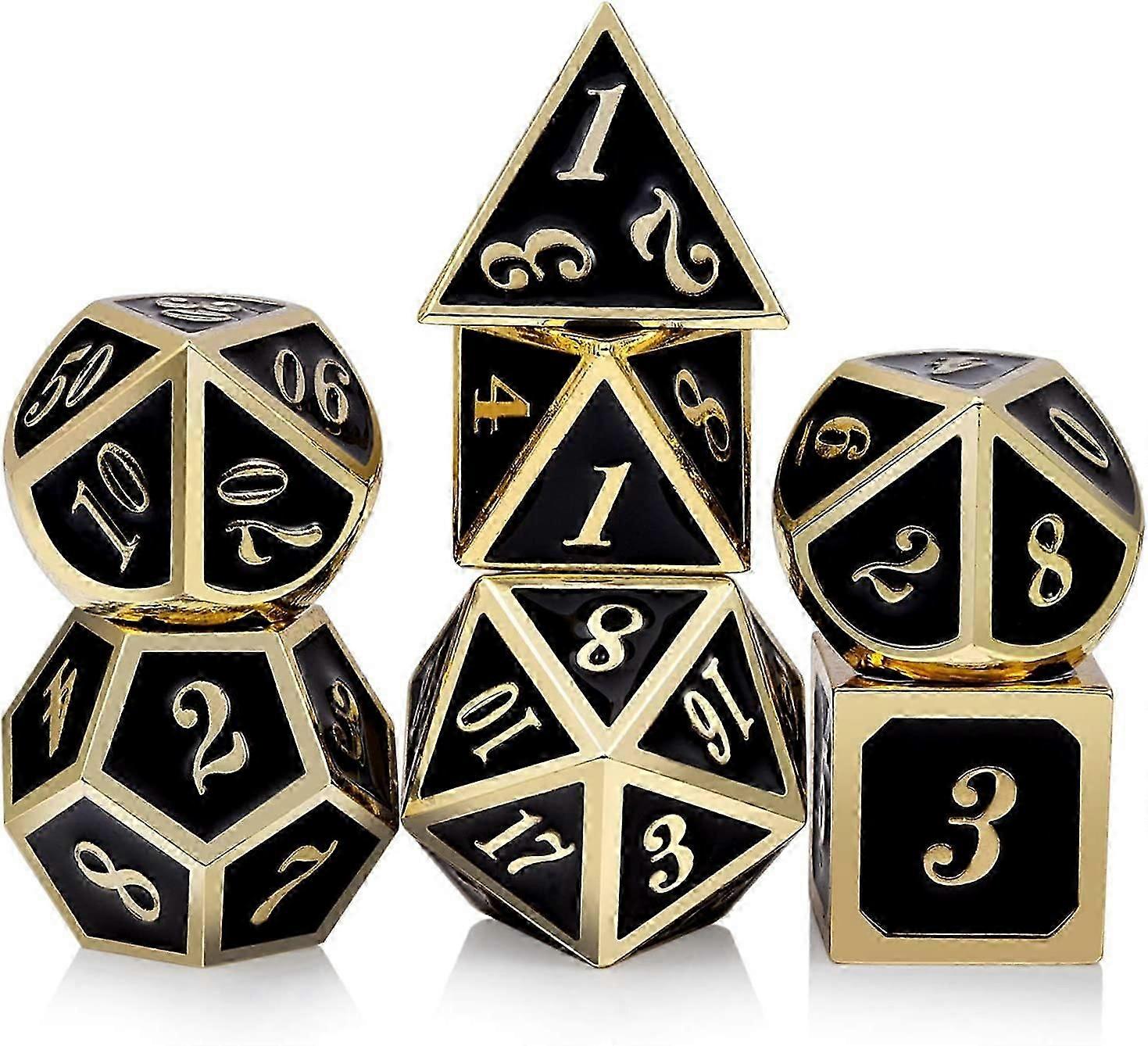 Metal Dice Set D&D, 7 die Metal Polyhedral Dice Set with Gift Metal Box and Gold Number for DND Dungeons and Dragons Role Playing Games (Black and Gol