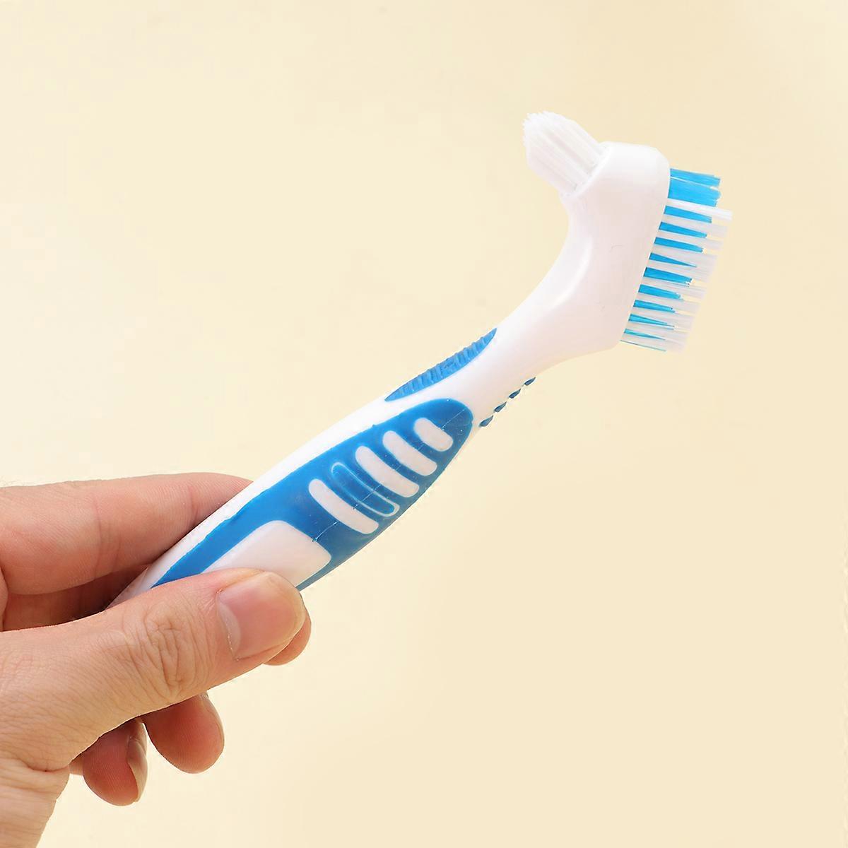 False Teeth Cleaner Double Brush Head for Cleaning Use 1Pcs Blue Silicone