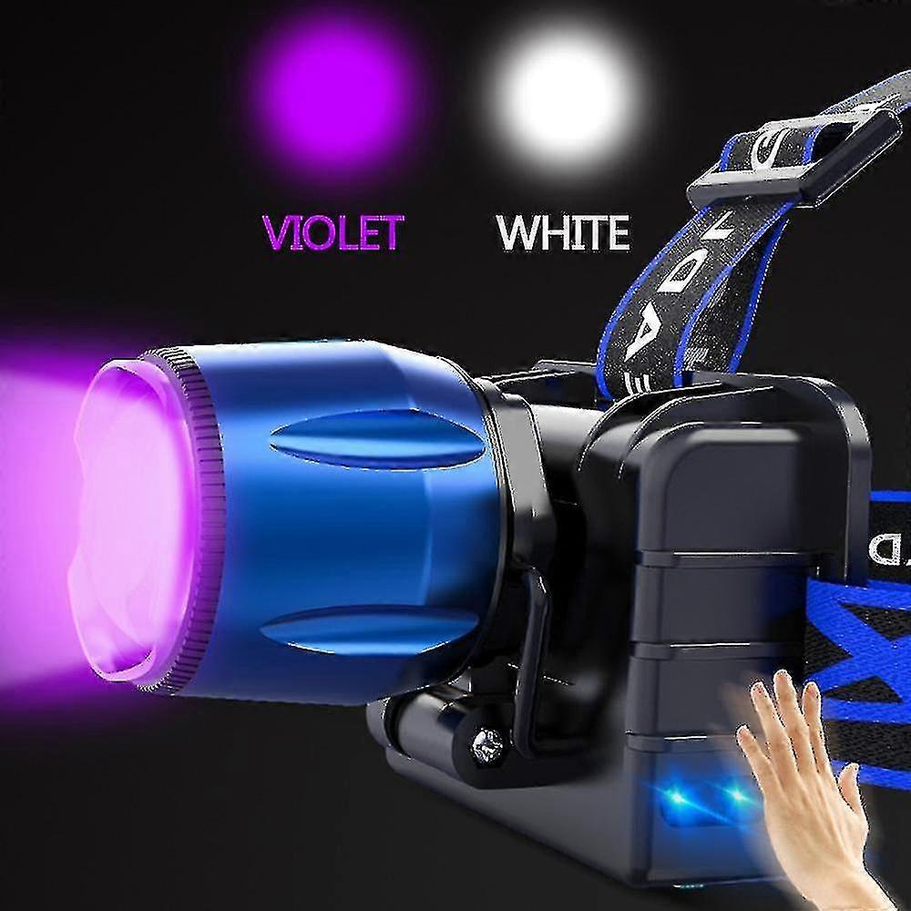 Most Powerful 85000lm T6 Led Uv Headlight Zoomable Sensor Usb Rechargeable Headlamp With Uv Light/white Light