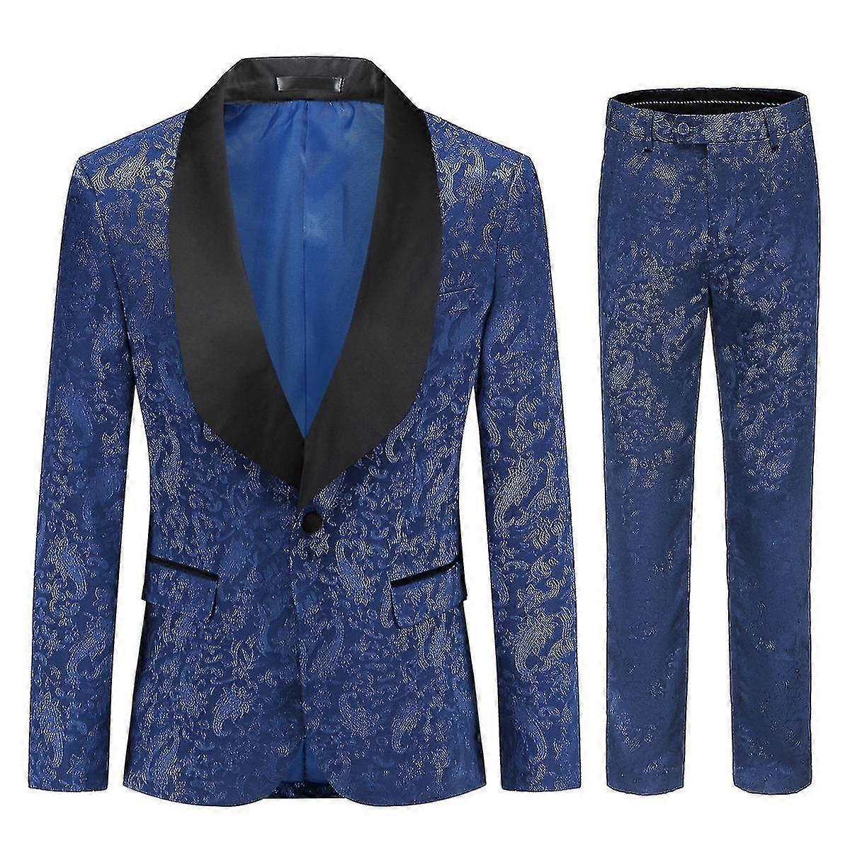 Mystdiy Mens 2 Pcs Printed Suit 1 Button Ślubne spodnie blezer