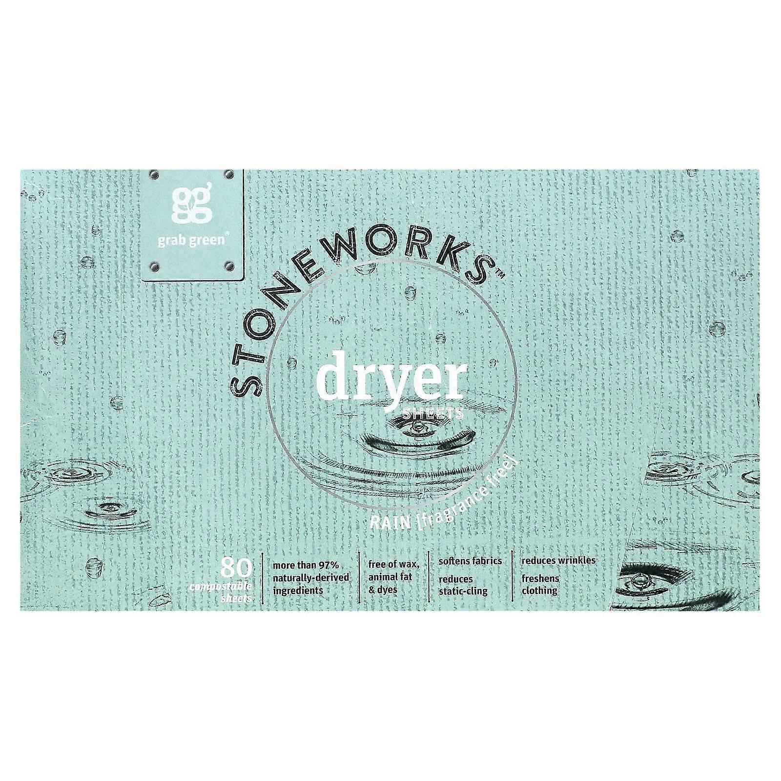 Stoneworks, Dryer Sheets, Rain,  80 Compostable Sheets