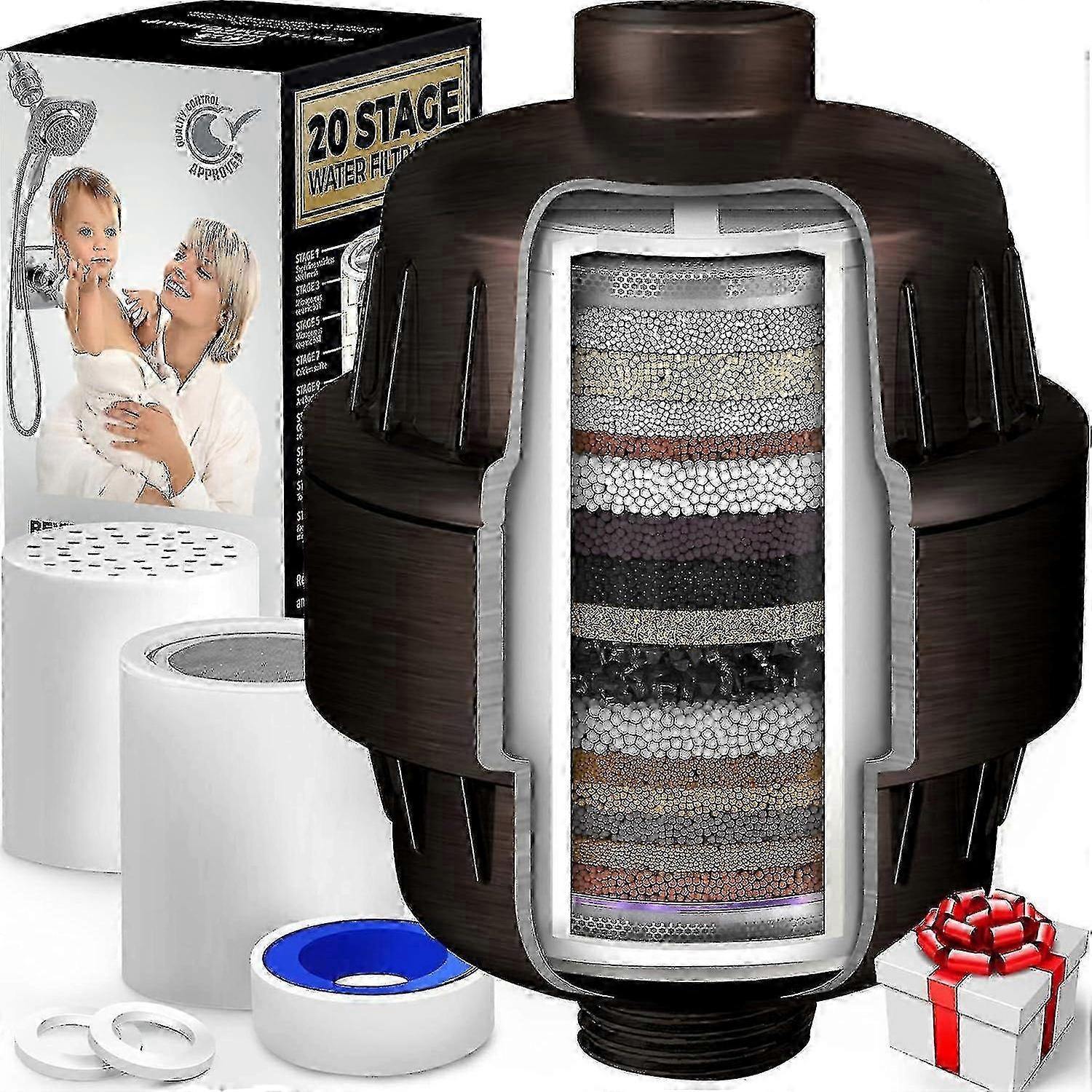 Filtro de Chuveiro AquaHomeGroup 20-Stage Vitamin C para Água Dura - Remoção de Cloro & Flúor com 2 Cartuchos Incluídos