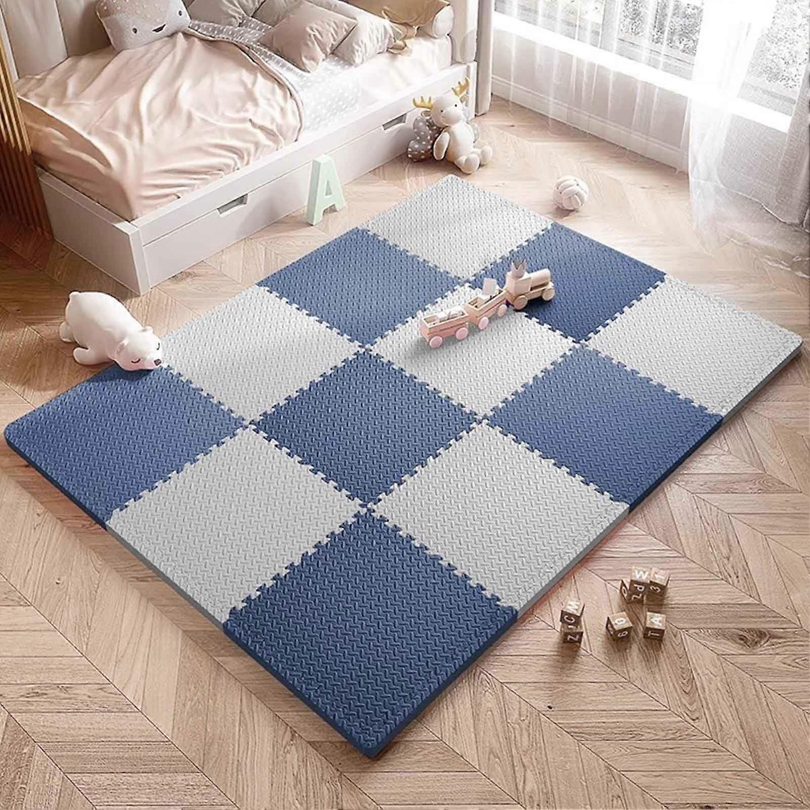 Interlocking Floor Tiles NonSlip Exercise Mat With Border 60x60cm EVA Foam Puzzle Mats 2.5cm Thick Navy Blue/Grey