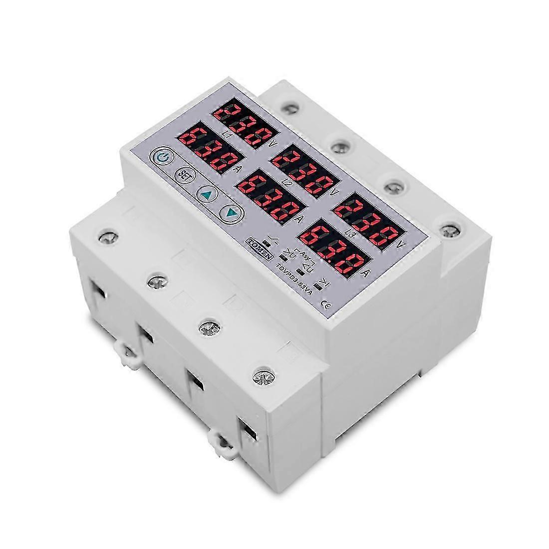 Din Rail 3 Phase Voltage Relay 3P+N Voltmeter Ammeter over and Under Voltage Monitor Relays Protect