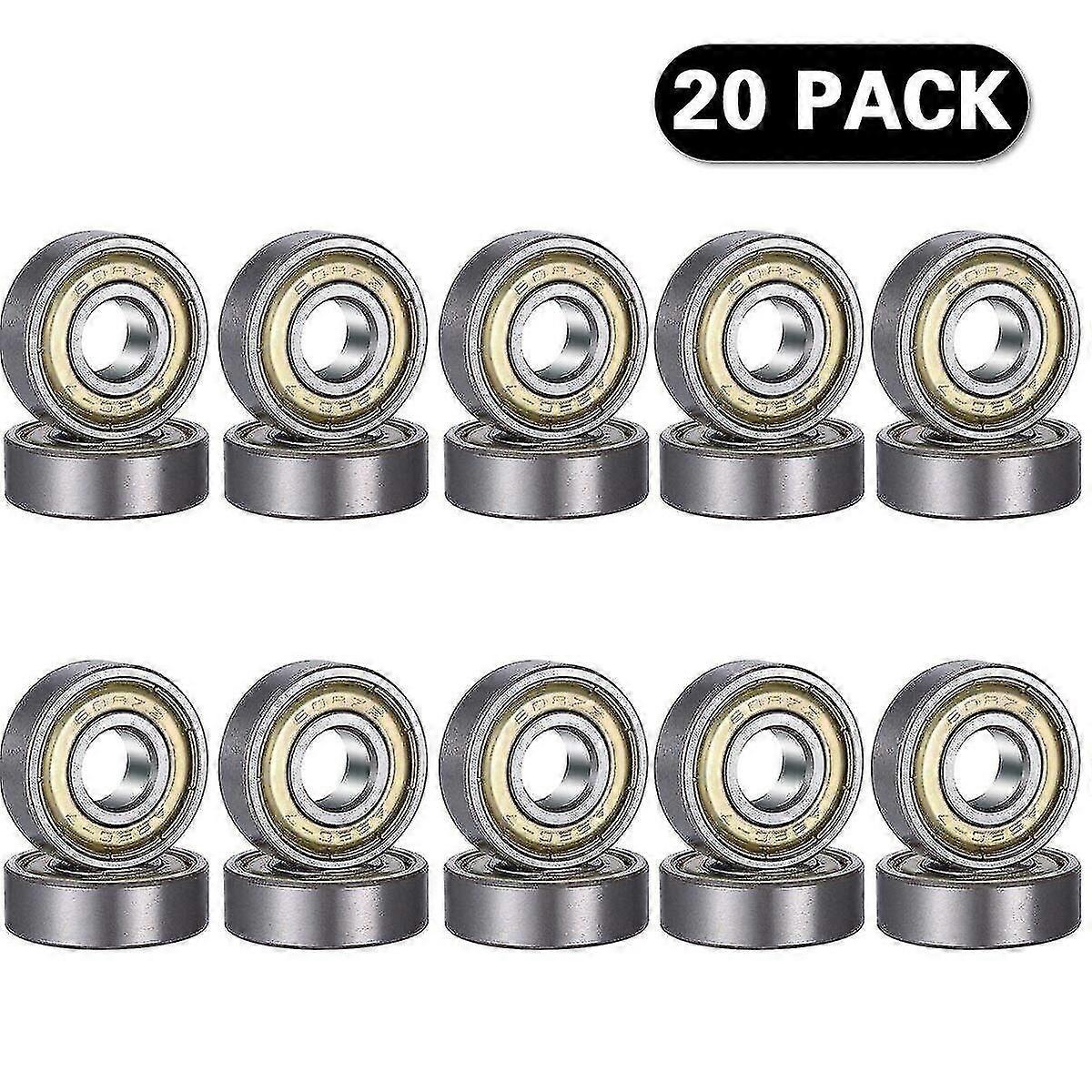 20pcs 608 Zzボールベアリング、608zzメタルダブルシールドミニチュア深い溝スケートボード3Dプリンタボールベアリング