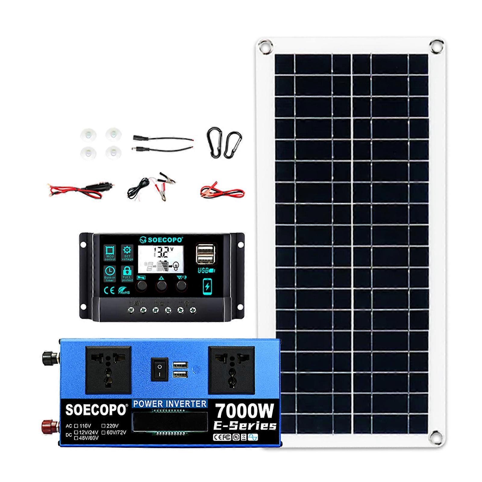 200W Solar Panel 7000W Solar Power System Complete Kit for Home Camping Off-Grid with Dual12V24V To 110V/220V 100A Controller