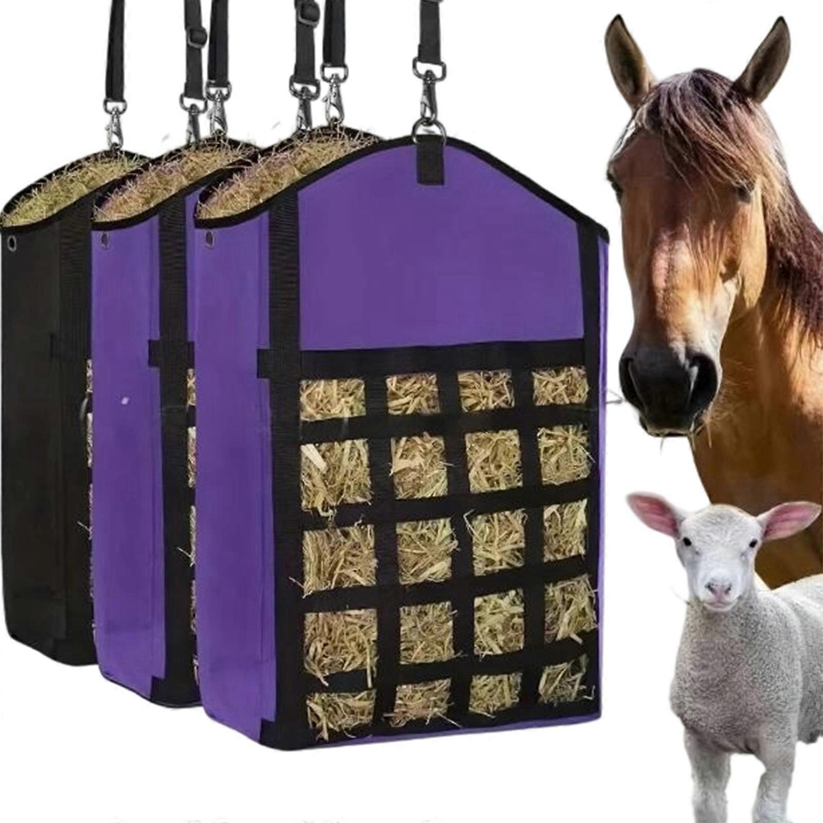 3Pcs Hays Storage Pouches For Horse Feed Light weight Dried Grass Storage Bag with Slow Feed Net Easy to Carry Multicolor