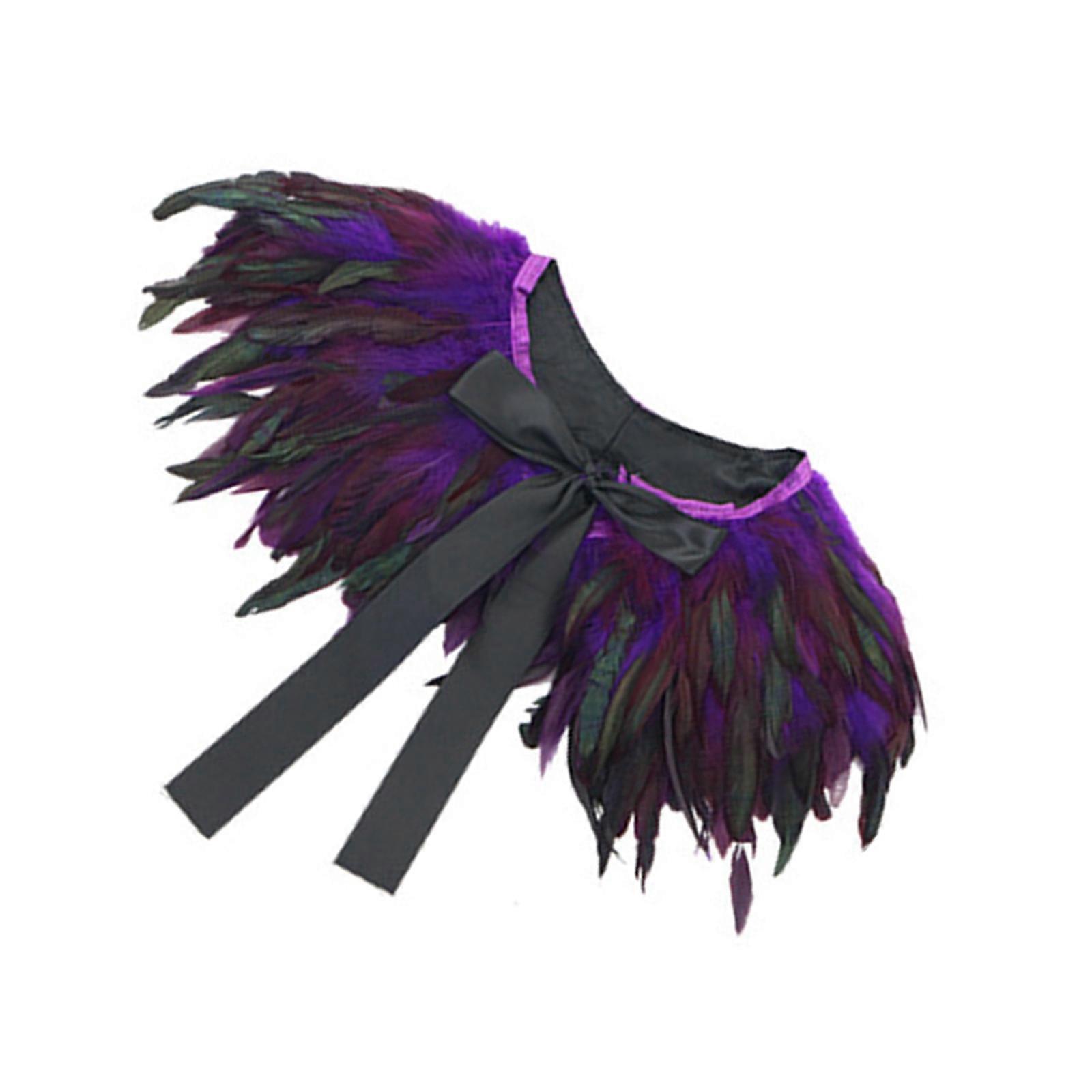 Feather Accented Gothic Shawl Ergonomic Design Comfortable Wear For Long Hours At Dance Event Or Character Roleplay  Purple