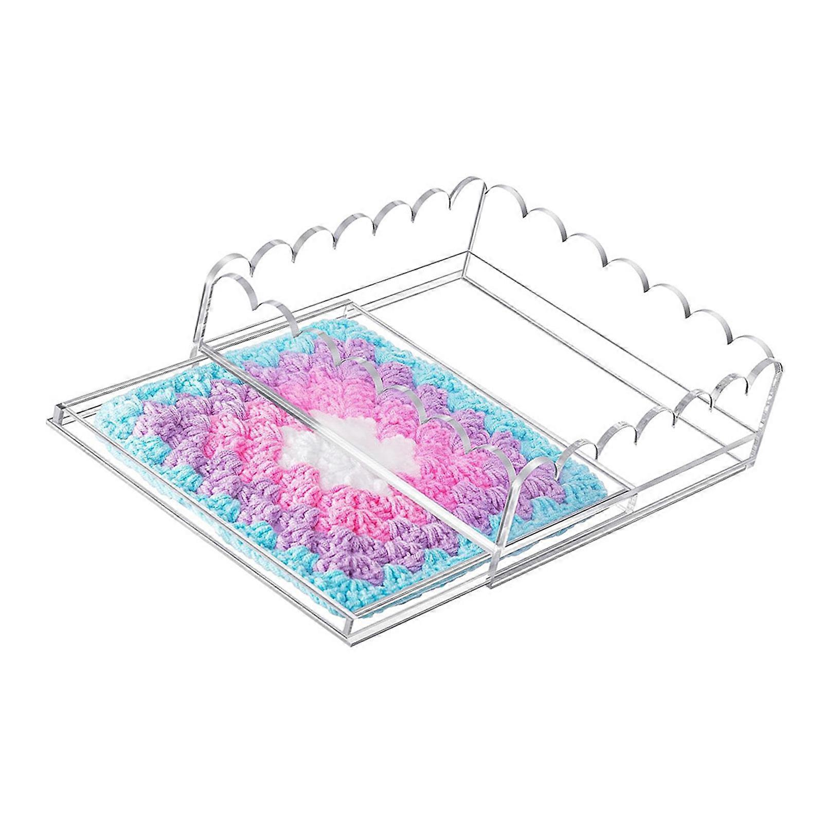 Clear Acrylic Scalloped Tray with Insert Drawer for Photos,Art,Scalloped Basket for Needlepoint,Napkins Display Messages  M