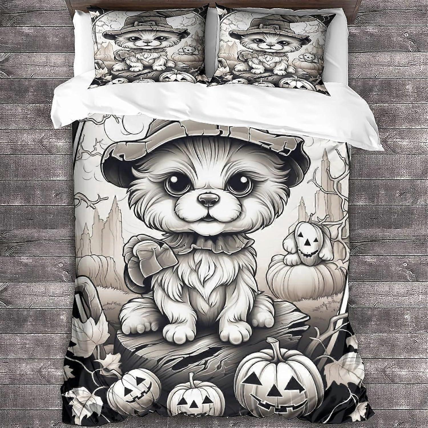 LikeEj Dog Duvet Cover Animal Pattern Printed Bedding Duvet Cover com fechamento com zíper, Soft Microfiber Halloween Bedding Set