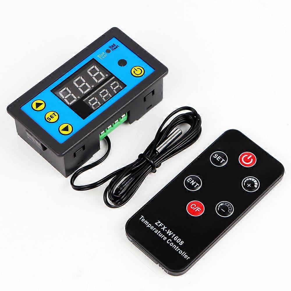 W1608 LED Display Digital Temperature Controller DC 12V Heat Cool Aarm Control Thermostat with NTC Sensor Remote Control