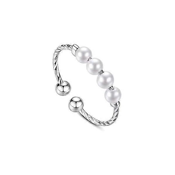 Adjustable anti-stress ring with rotating beads Silver S