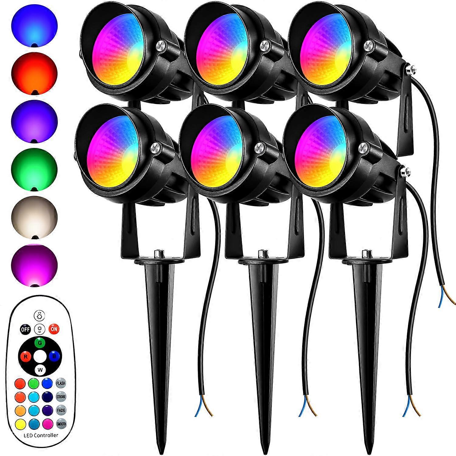 Outdoor RGBW Landscape Lights 12V Color Changing Spotlights IP67 Waterproof with Remote Control 6 Pack