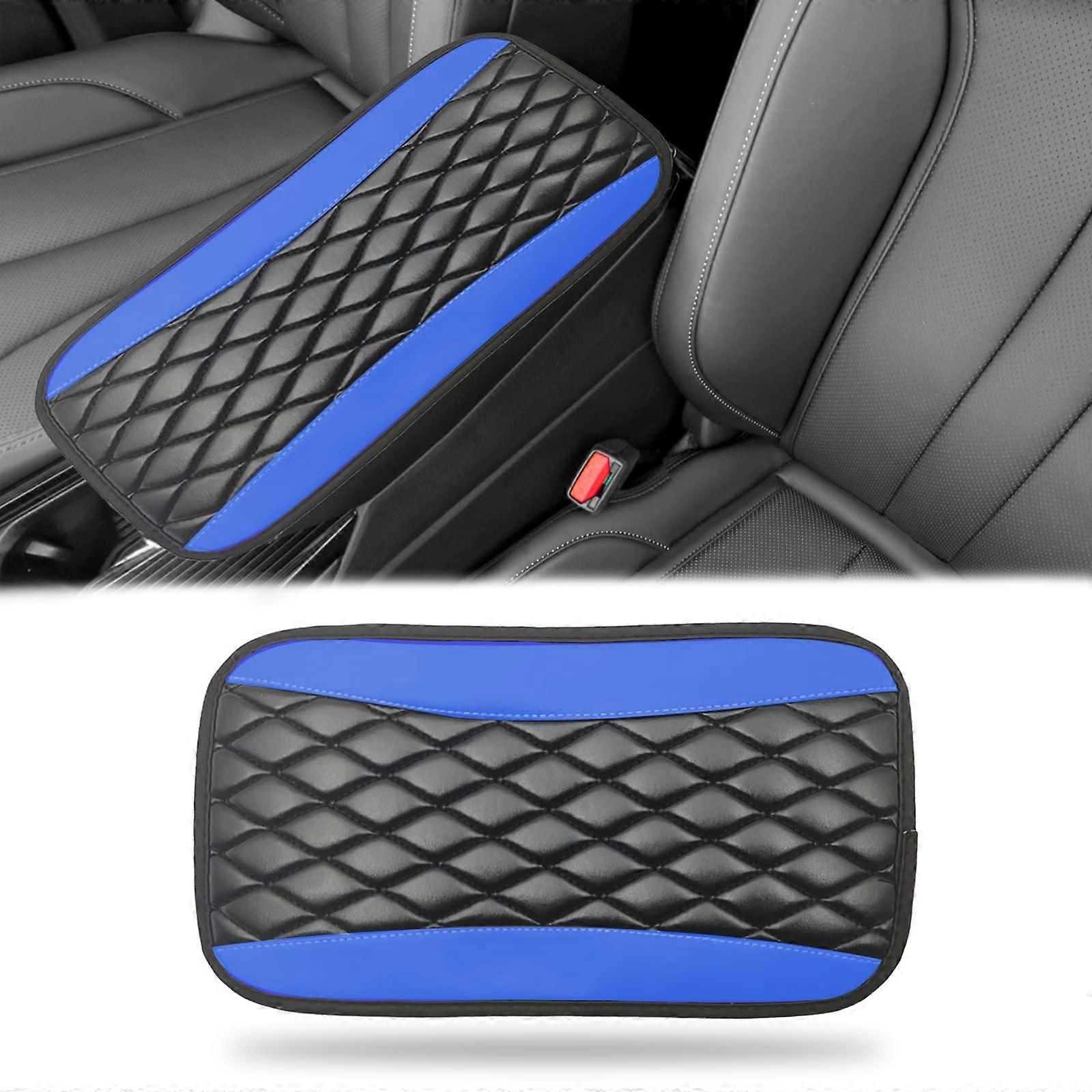 PU Leather Car Armrest Cover Waterproof Universal Center Console Cushion Protector  Blue