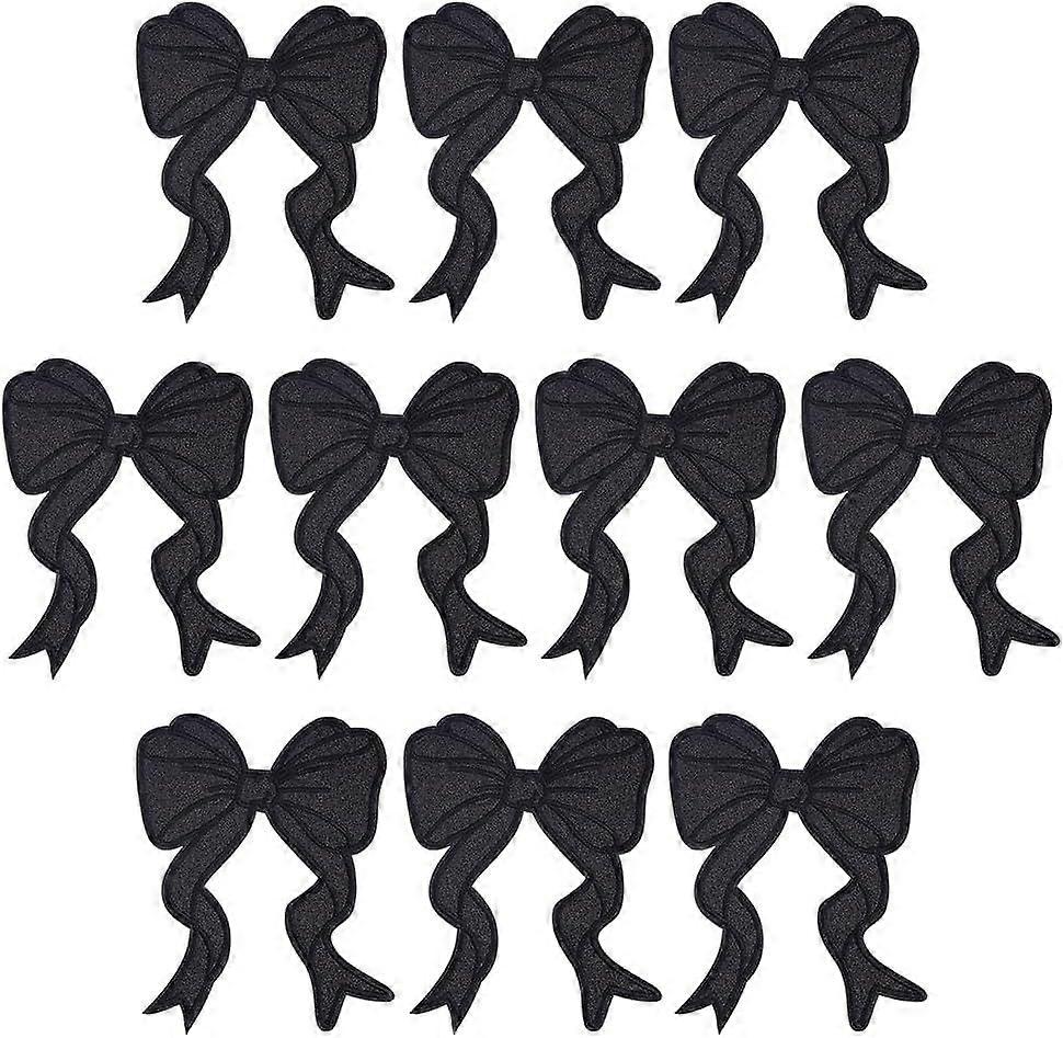 10pcs Black Glitter Iron on Patches Sew on Applique Bowknot Patch Sweatshirt Embroidered Patch Cute Bowknot Decorative Patches Accessories for Clothes