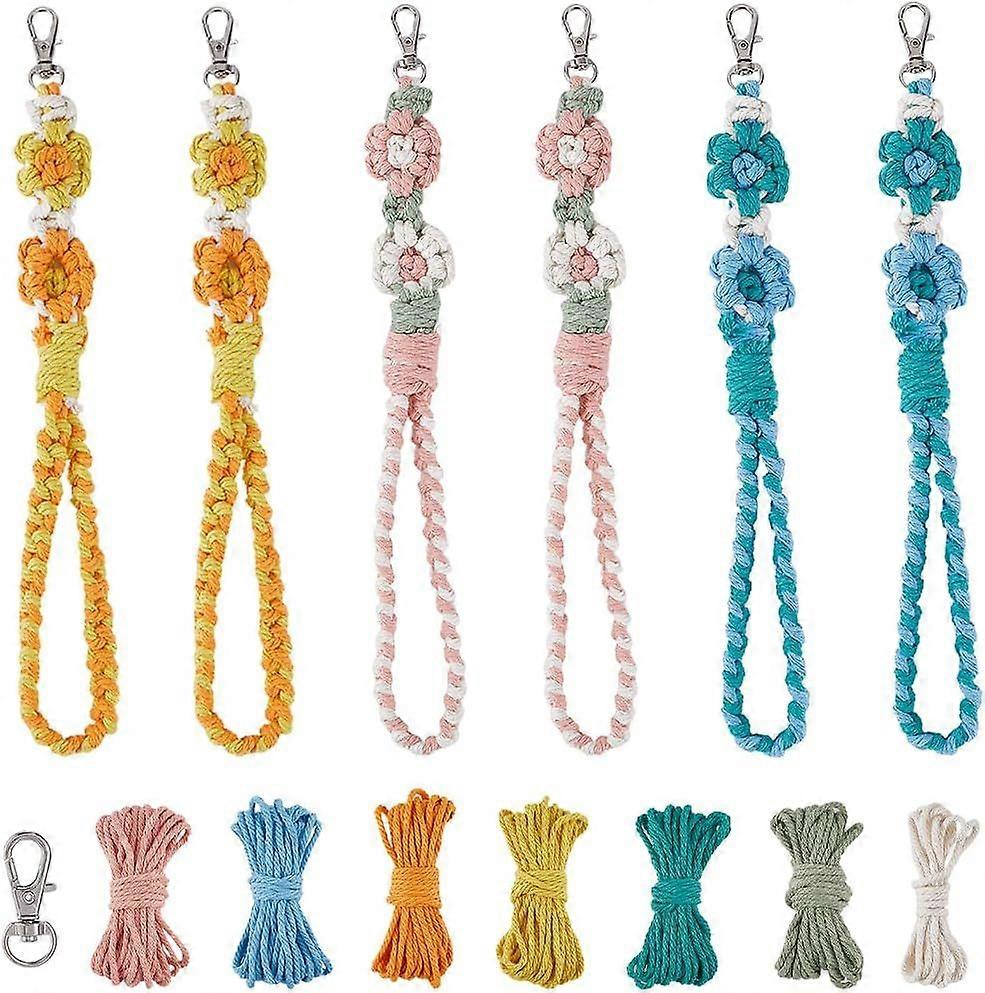 6 Sets Keychain Making Kit Macrame Keychain Kit Flower Wristlet Keychain Bulk Macrame Keychains with Instructions Boho Macrame Kits for Beginners Adul