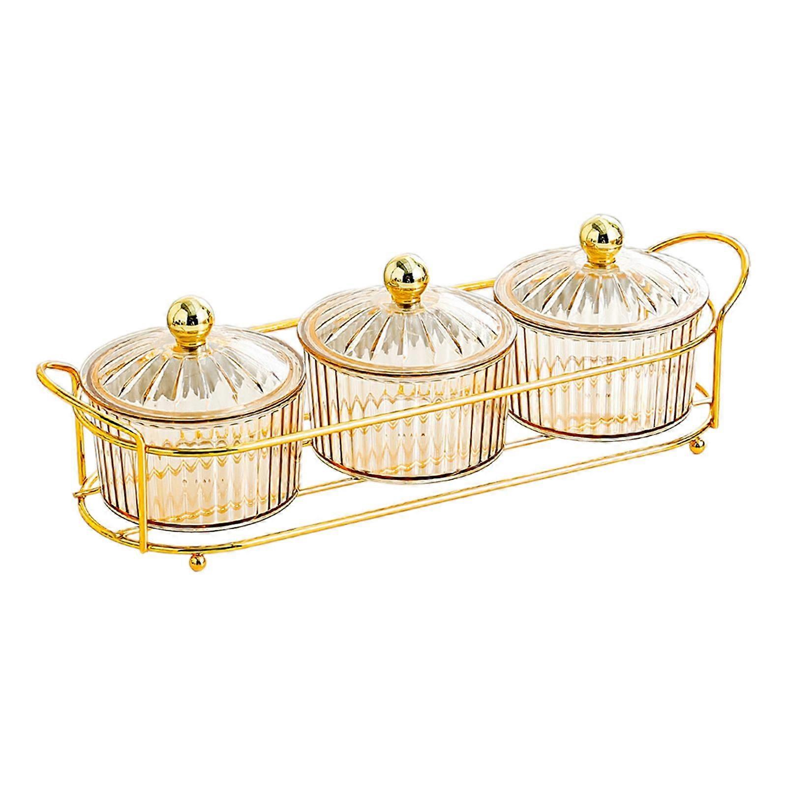 DOMELAY Dried Fruit Plate Food Storage Container Nut and Candy Serving Tray with Lid for 3 Grid