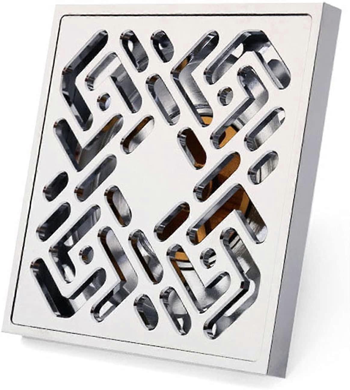 304SUS Linear Rectangle Shower Drain with Hair Strainer and Odor Seal, 4 Inch Brass Square Floor Drain