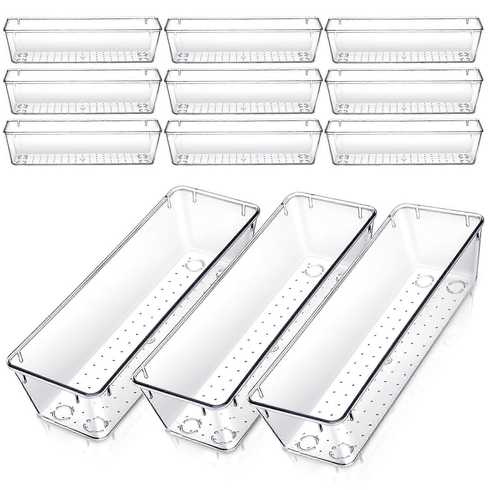 12 Pack Clear Plastic Drawer Organizer 9 x 3 x 2 Inch Stackable Storage Trays for Kitchen Bathroom Office