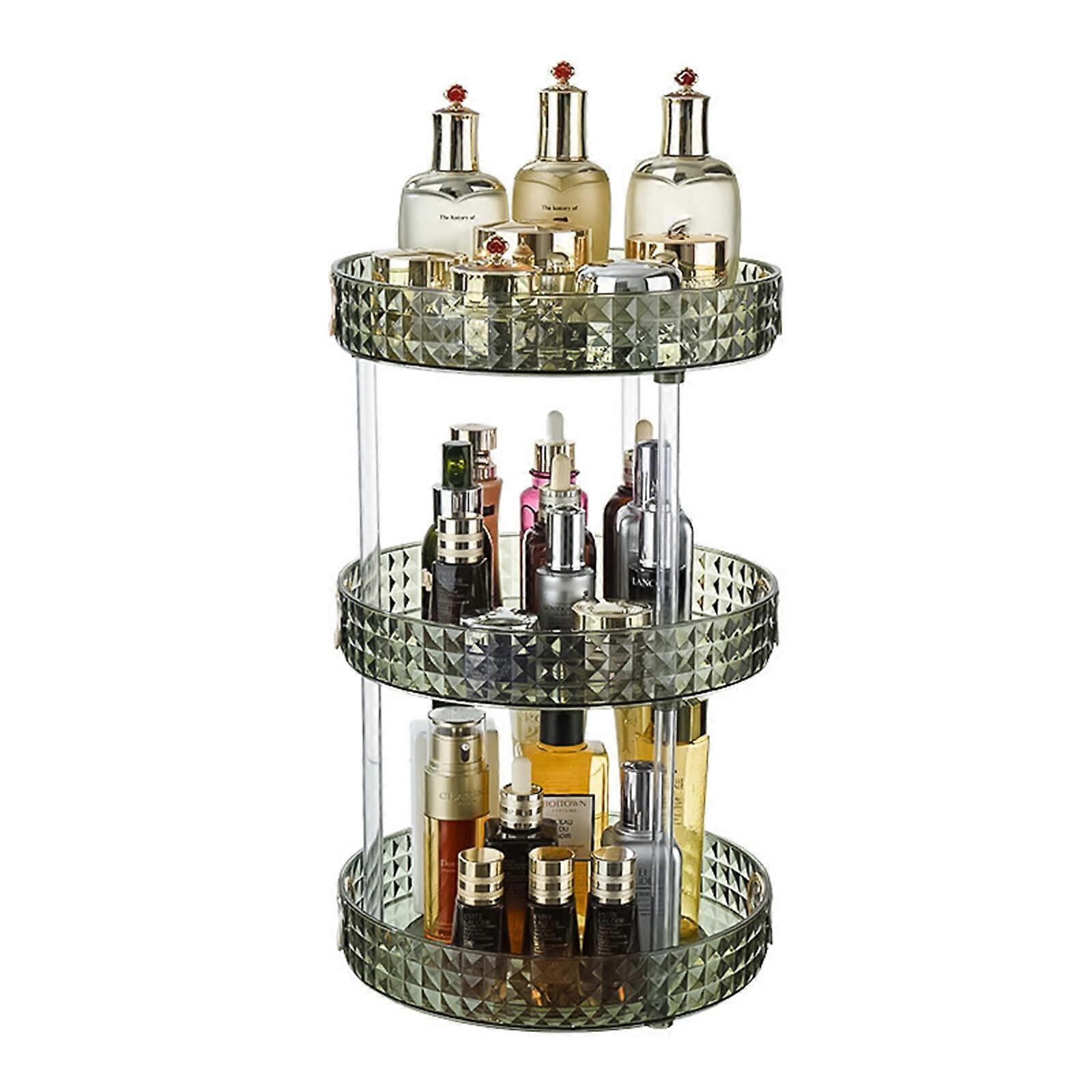 360 Degree Rotating Makeup Organizer Large Capacity Cosmetic Storage Shelf Transparent 3 Tiers