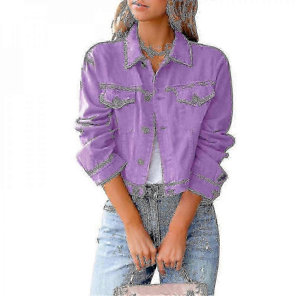 2026 Women's Basic Button Down Stretch Fitted Long Sleeves Denim Jean Jacket