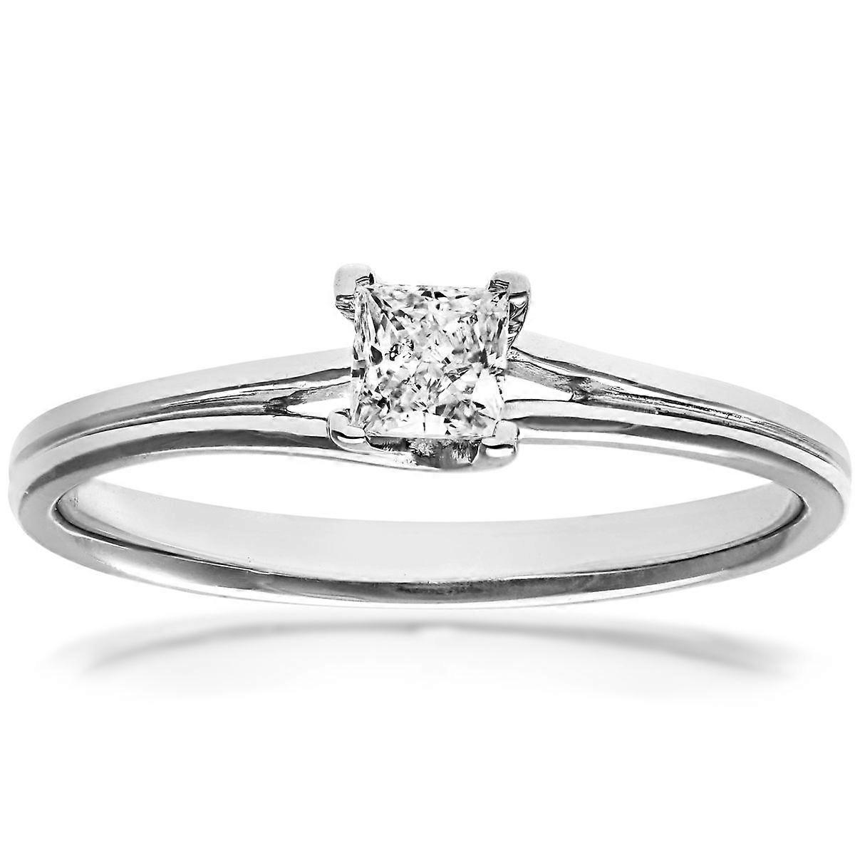 Jewelco London 18K 白金公主号 1/4 克拉钻石分肩 L 形单石订婚戒指