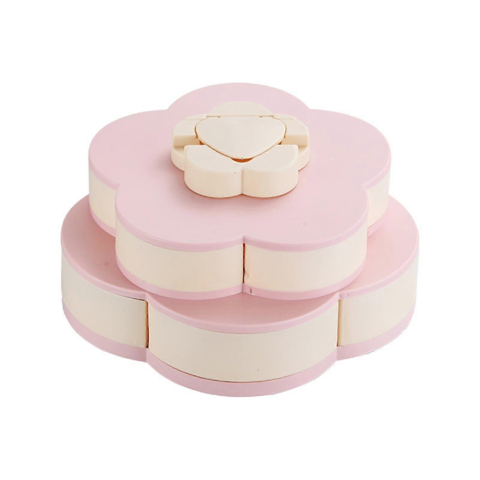 Rotating Snack Serving Tray with Lid, Double Layer Petal Shaped Platter, 10 Compartment Organizer
