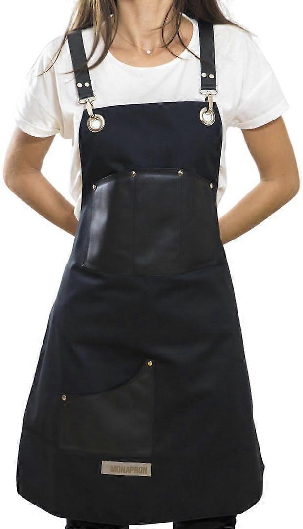 Waterproof Kitchen Apron with Adjustable Crossback Straps, Bleach Resistant, Unisex Black