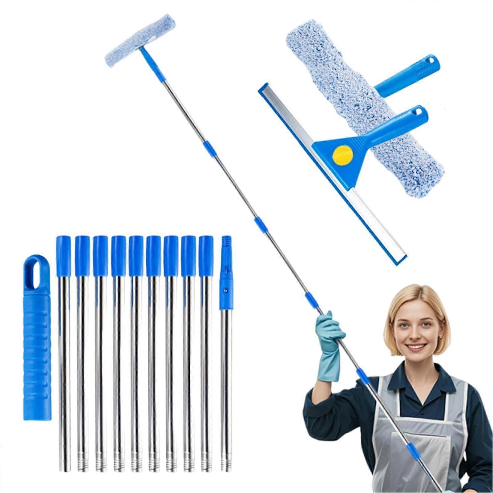 Window Cleaning Kit with Extra Long Handle, Extendable Squeegee and Scrubber for  Windows, Glass, Car, RV