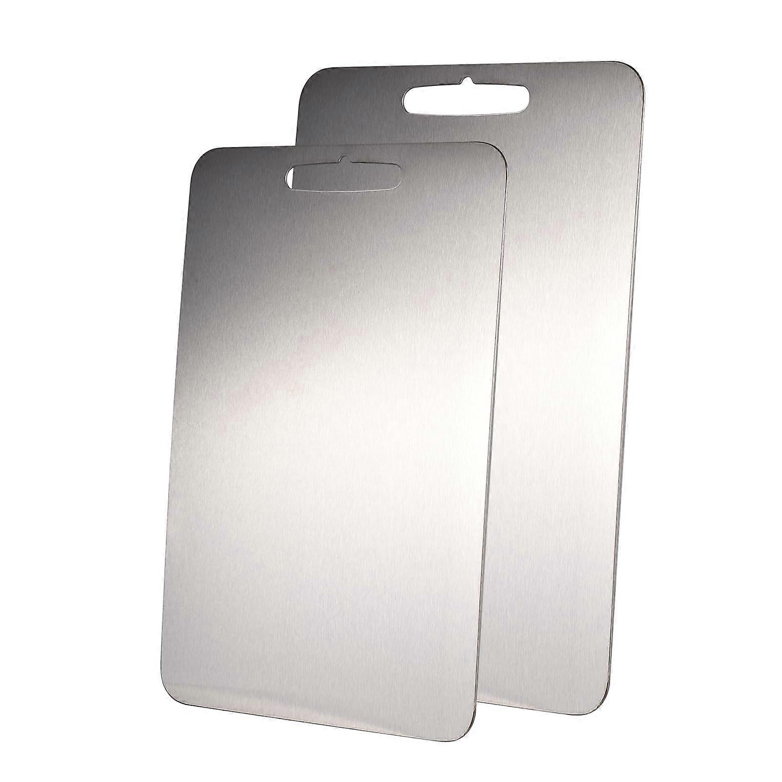 Stainless Steel Cutting Board Set with Handle, 2Piece RustResistant NonStick for Kitchen Camping