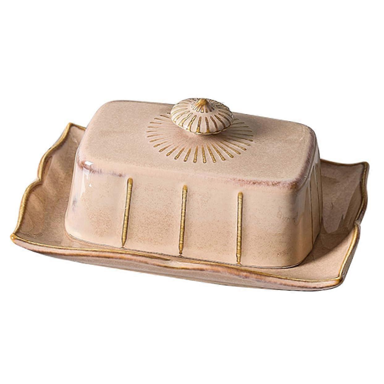 Ceramic Butter Dish with Lid Rectangular Butter Keeper for Countertop Freshness Preserving
