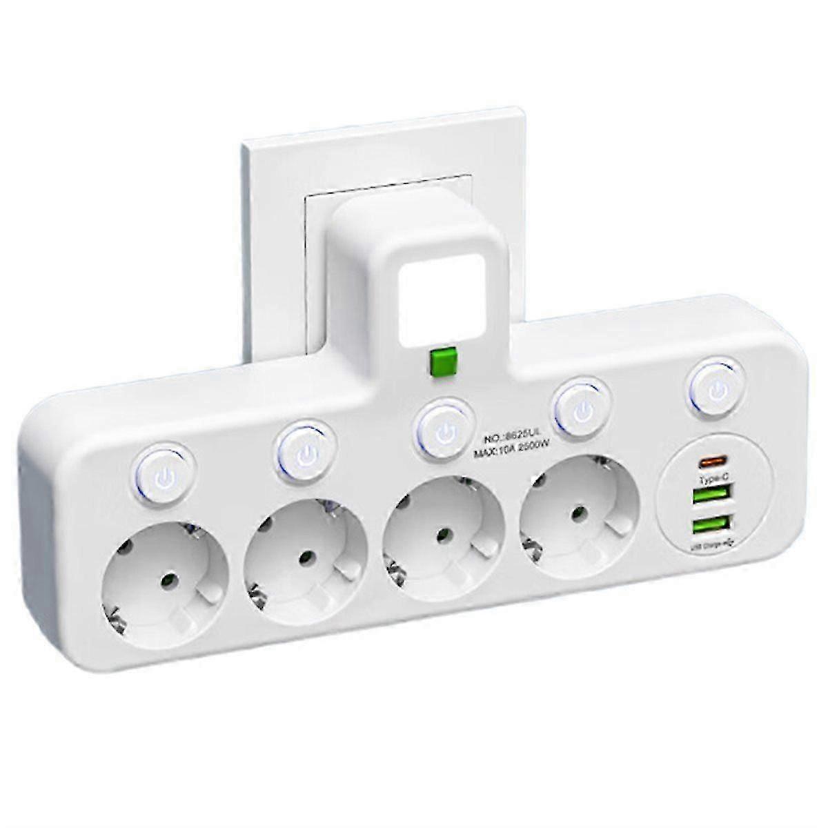 EU Plug Outlet 4 Sockets Electrical Socket No Extension Cord with USB Type-C Ports Two Specification SHwy