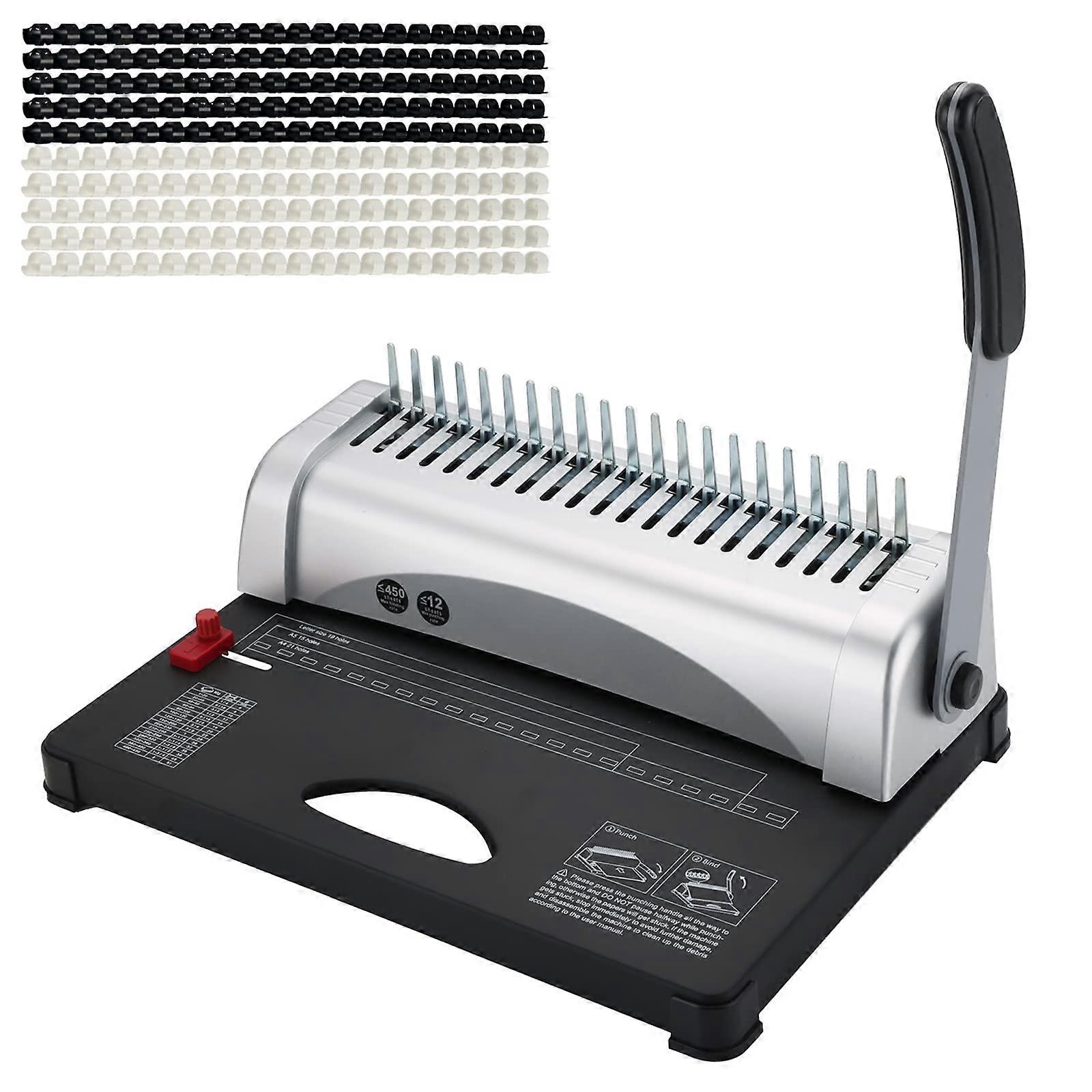 Binding Machine 21Hole 450Sheet Capacity with Starter Kit 100 Combs for Office Documents