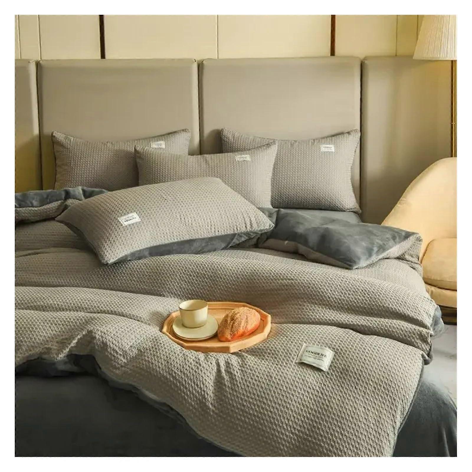 Queen Size Plush Duvet Cover Set Solid Color Warm Bedding for Quick Bedroom Update