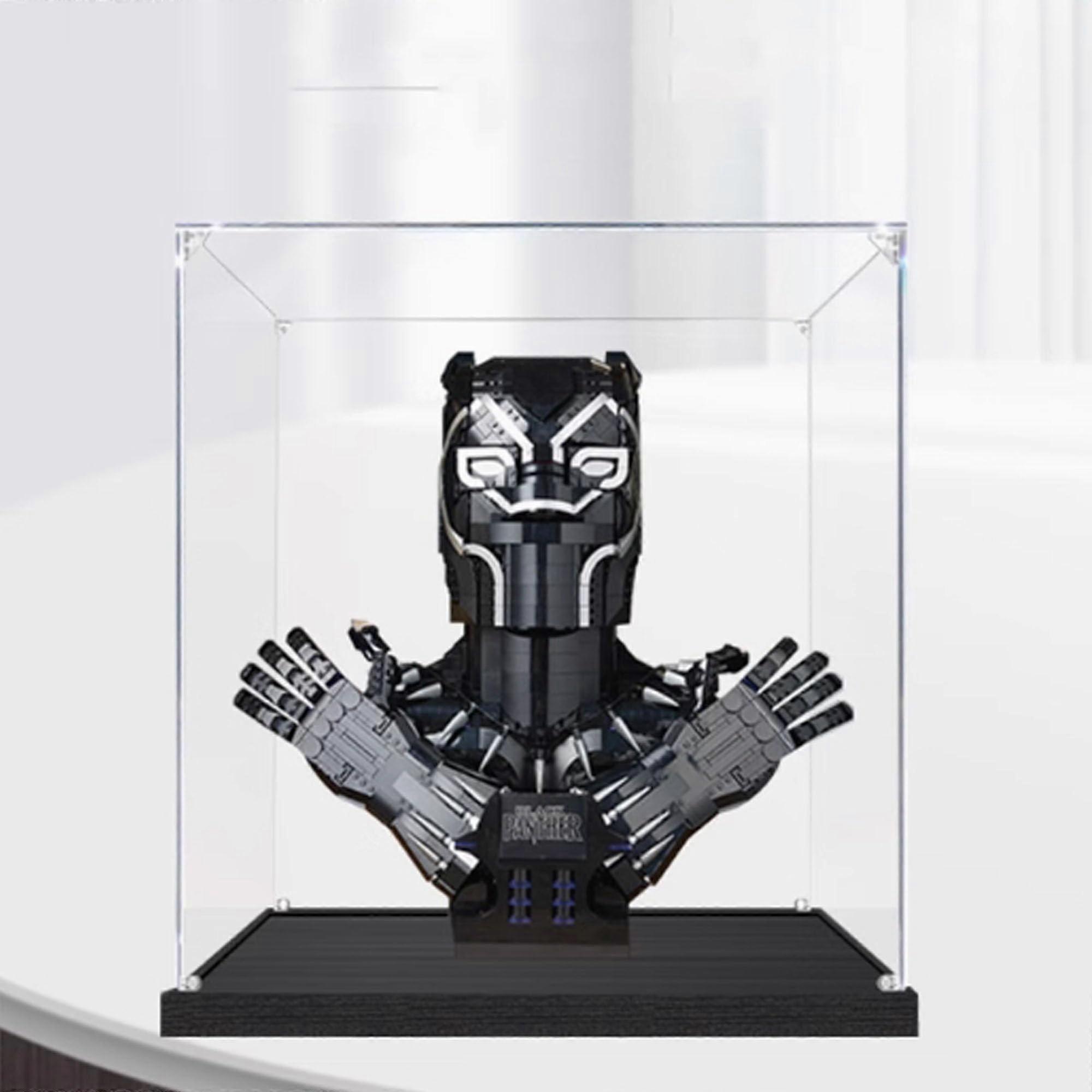 Acrylic Display Case for  76215 Black Panther Bust, Dustproof Clear Box with Black Base, 2mm