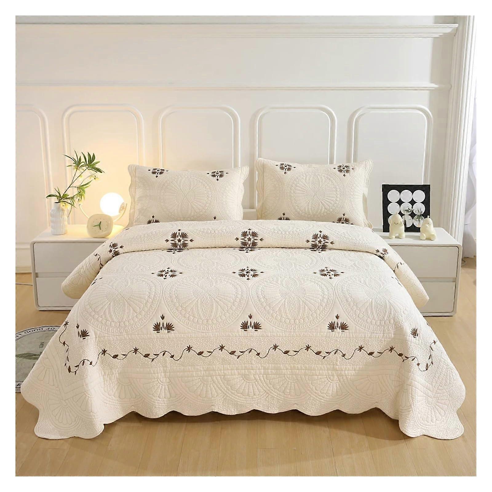 Luxury Cotton Embroidered Bedspread Set King Size 3 Piece Extra Large Coverage for Double Bed