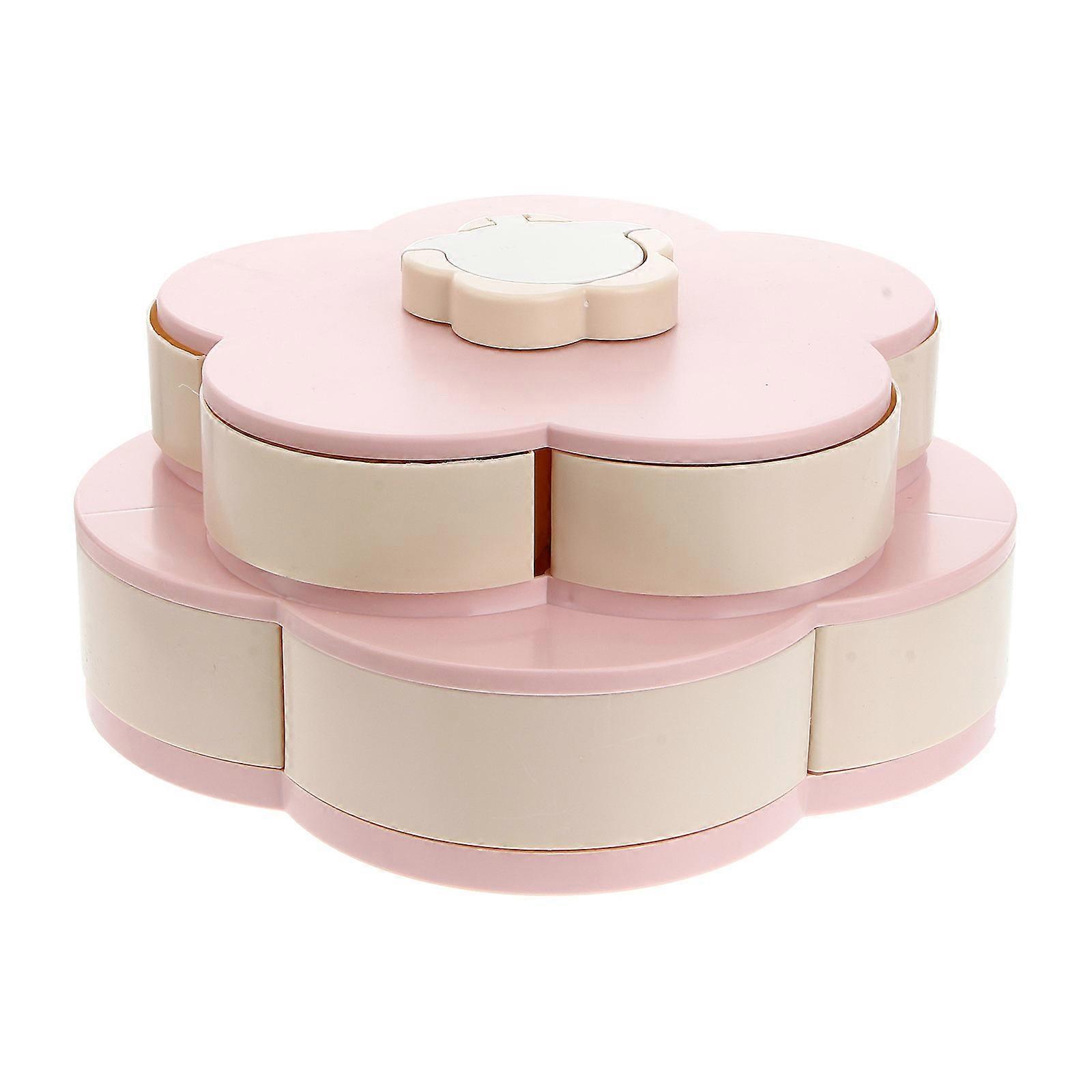 Double Layers Fruit Tray Rotating Serving Box for Snack Storage Pink